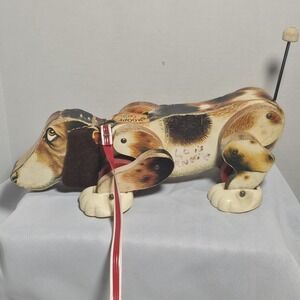 1960s Wooden Snoopy Vintage Fisher Price Pull Along Toy Dog Leash *Flaws*